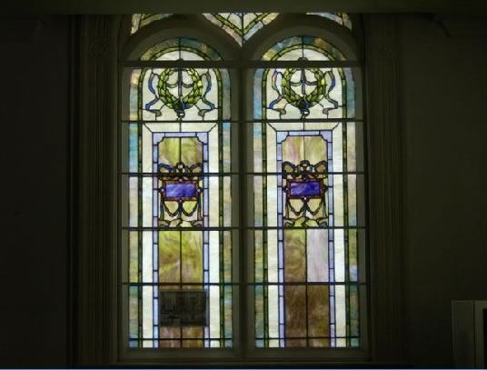 Green stain glass church windows